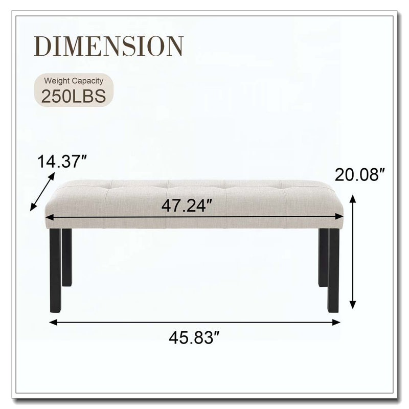 Modern Tufted Linen Dining Bench, Beige