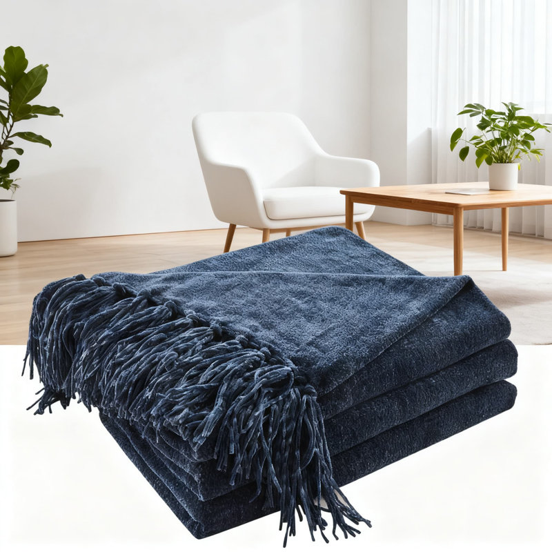Jeté en chenille pour canapé et lit, couverture décorative pelucheuse super douce avec pampilles à franges, jeté léger toutes saisons pour canapé, décoration intérieure et douillette