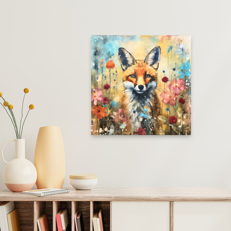 Affiche murale contemporaine représentant un renard dans un jardin féerique, avec un renard et des animaux de la forêt.