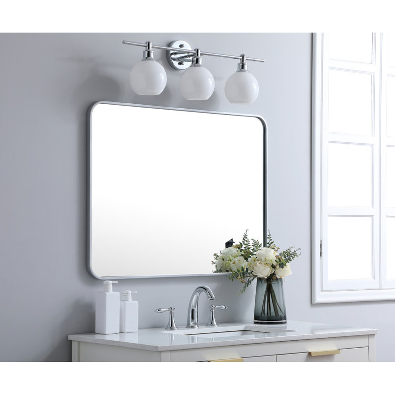 Sabine Metal Rounded Rectangle Wall Mirror, Silver, 36" x 27"