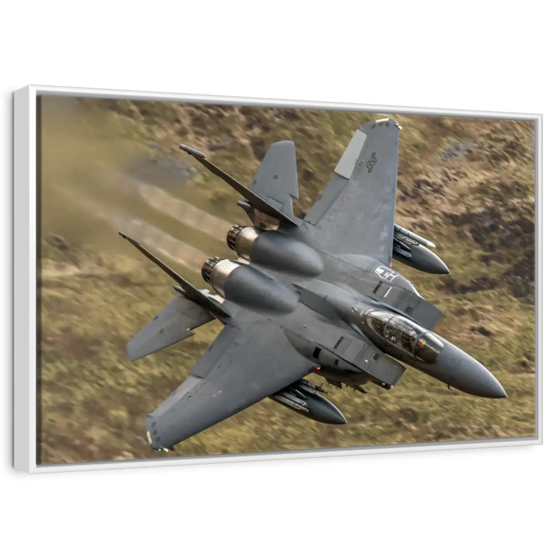 Avion militaire en vol, Cadre flottant blanc, 13 po x 9 po