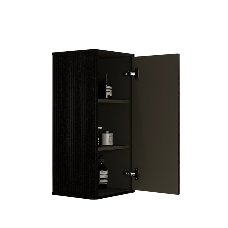 Armoire de salle de bain en brun noir - avec des motifs à rayures chics et un rangement pour le brun, fonctionnalité de textures