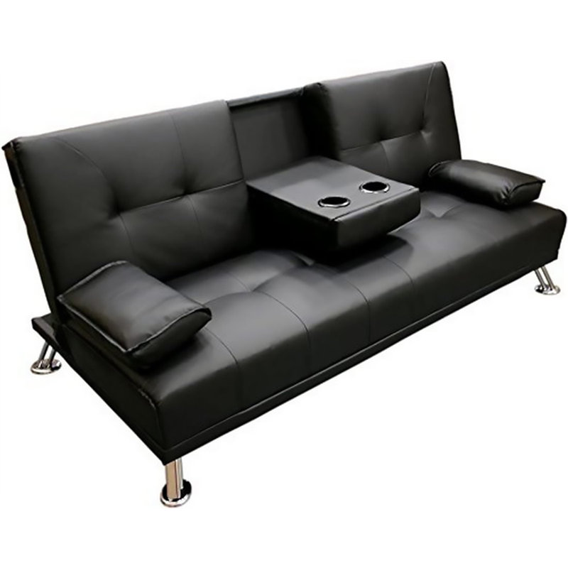 Devahn 3 Seater Faux Leather Sleeper, Black