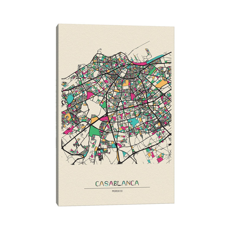 Casablanca, Morocco Map by Ayse Deniz Akerman - Wrapped Canvas Print