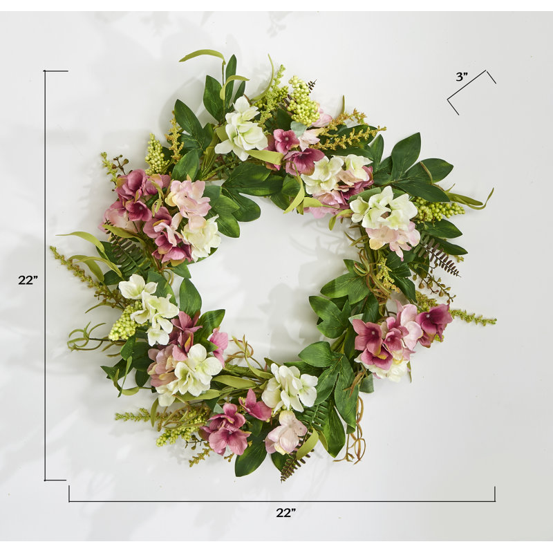 22" Artificial White & Pink Hydrangea Wreath