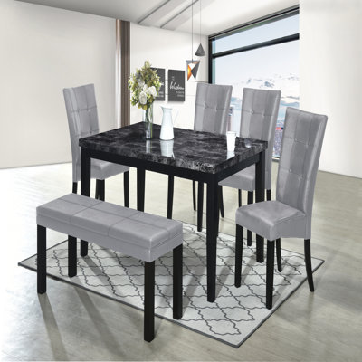Ensemble de salle à manger avec 4 chaises noires et 1 banc noir Wilfrid Winsor