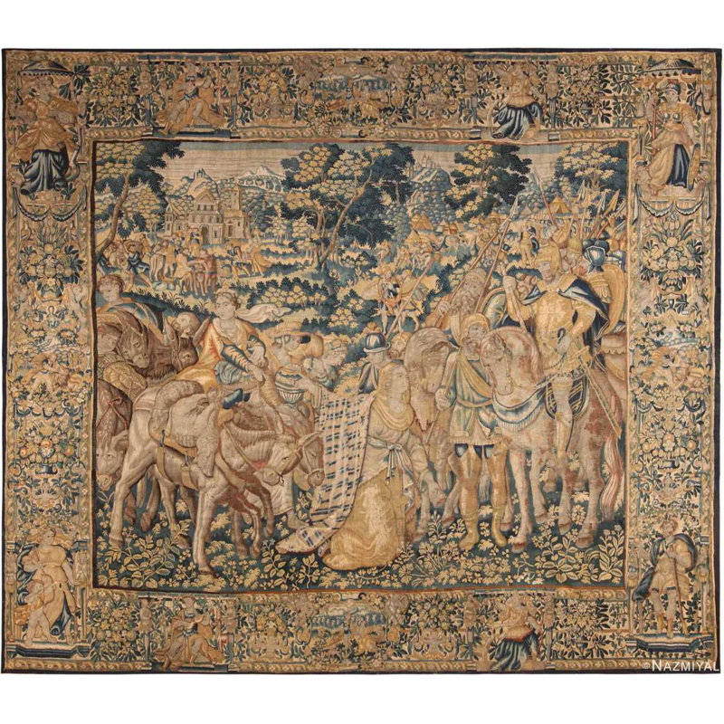One-of-a-Kind Rectangle 11'4" X 12'10" Before 1900 Area Rug in Brown/Green/Beige