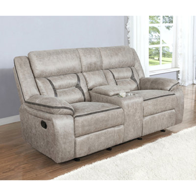 Brazelton Taupe Upholstered Glider Loveseat With Console