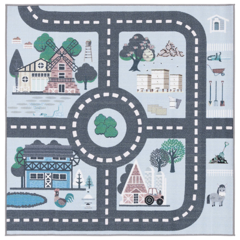 Amsterdam Blue/Dark Gray Rug, Square 5'