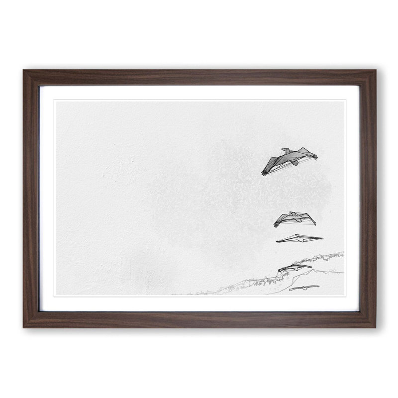 Pelican Formation in Abstract - Picture Frame Painting Print, 48cm H x 65cm W x 2cm D, Walnut Framed