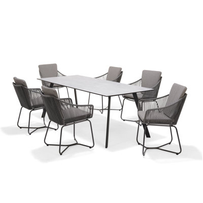Ensemble de salle à manger rectangulaire en aluminium pour 6 personnes 86,6 po Anima