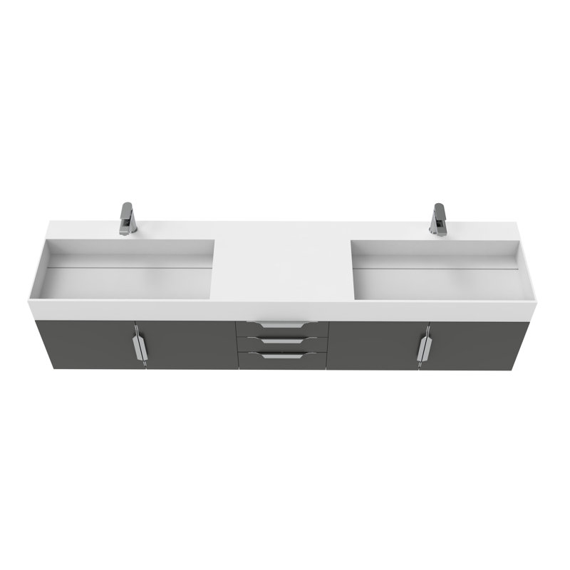 84" Amazon Double Bathroom Vanity with Top, Black, Brushed Nickel, White