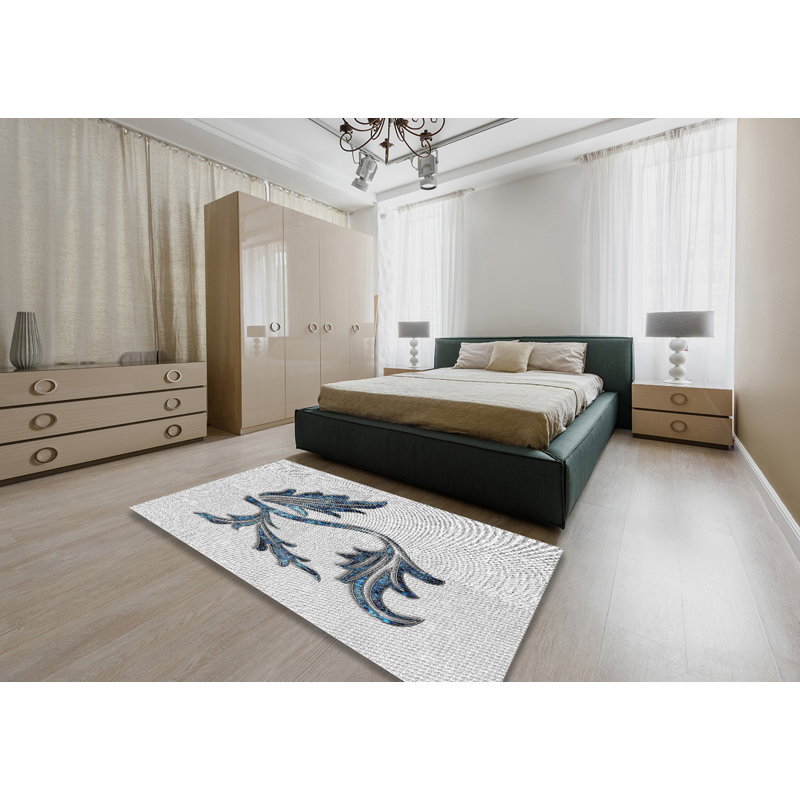 Tapis gris/noir/bleu à motifs, Rectangle 5 pi x 7 pi