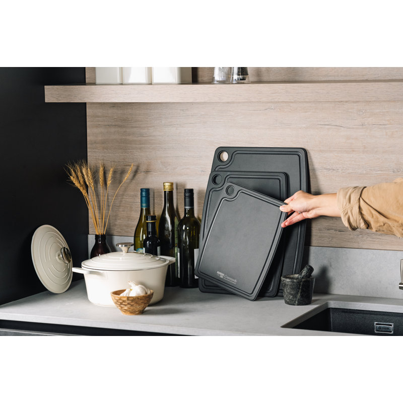 Greenworks Set of 3 Chopping Boards Recycled Plastic Small/Medium/Large White, Black