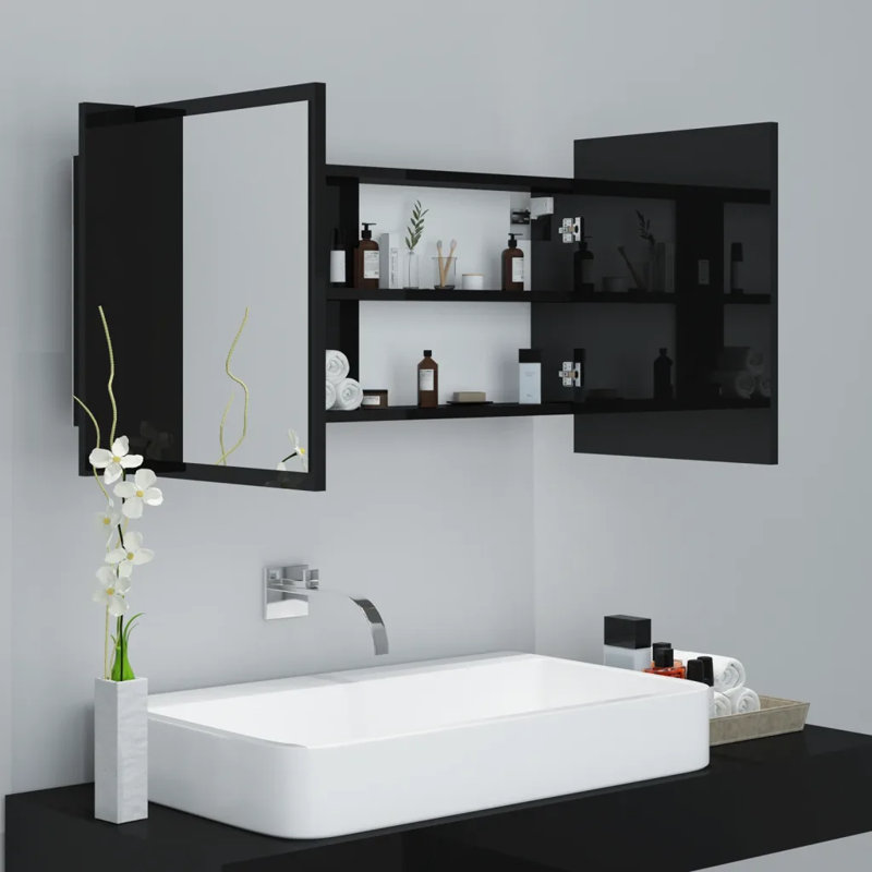 Metro Lane LED Bathroom Mirror Cabinet 80X12x45 Cm Acrylic, White, 90cm W x 12cm D x 45cm H 