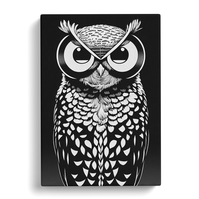 Owl Art Monochrome No.2 - Wrapped Canvas, 50cm H x 35cm W x 3cm D