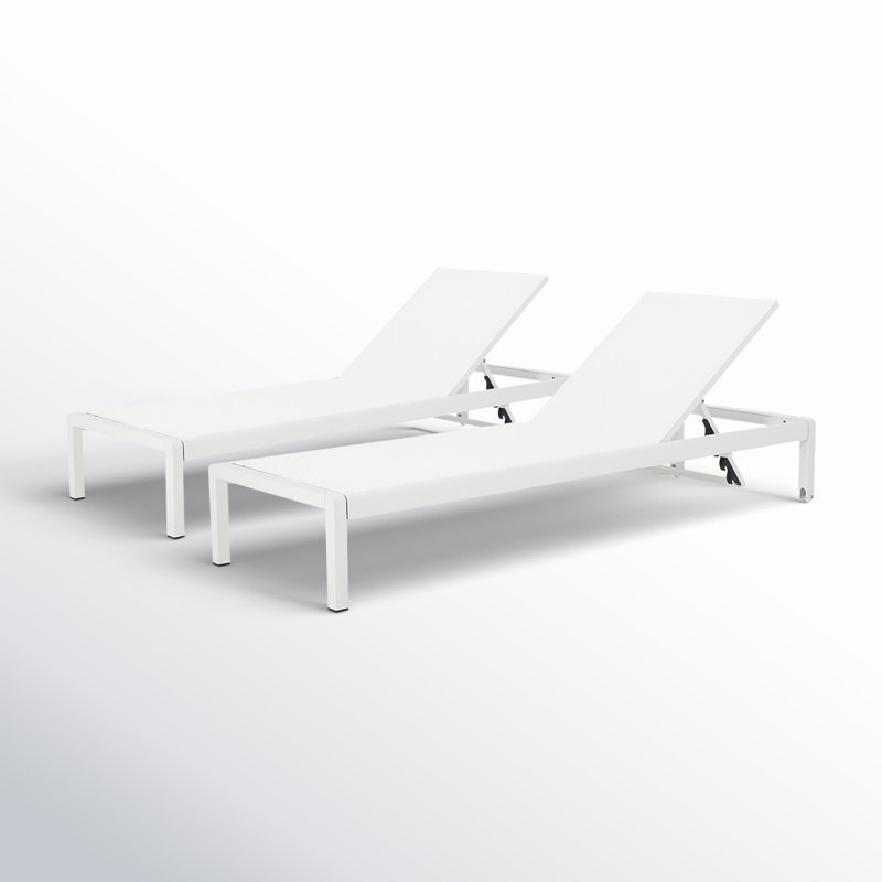 Chaises longues inclinables de 77,56 po Caggiano, Filet blanc / structure blanche