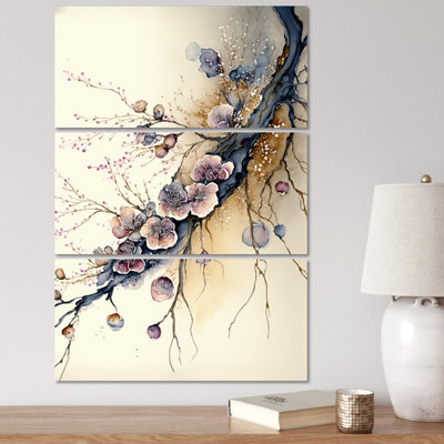 " Pink And Plum Cherry Blossom Branch II " 3 - Pieces