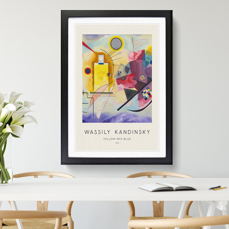 Yellow Red Blue Print by Wassily Kandinsky - Picture Frame Painting, Black, 65cm H x 48cm W x 2cm D
