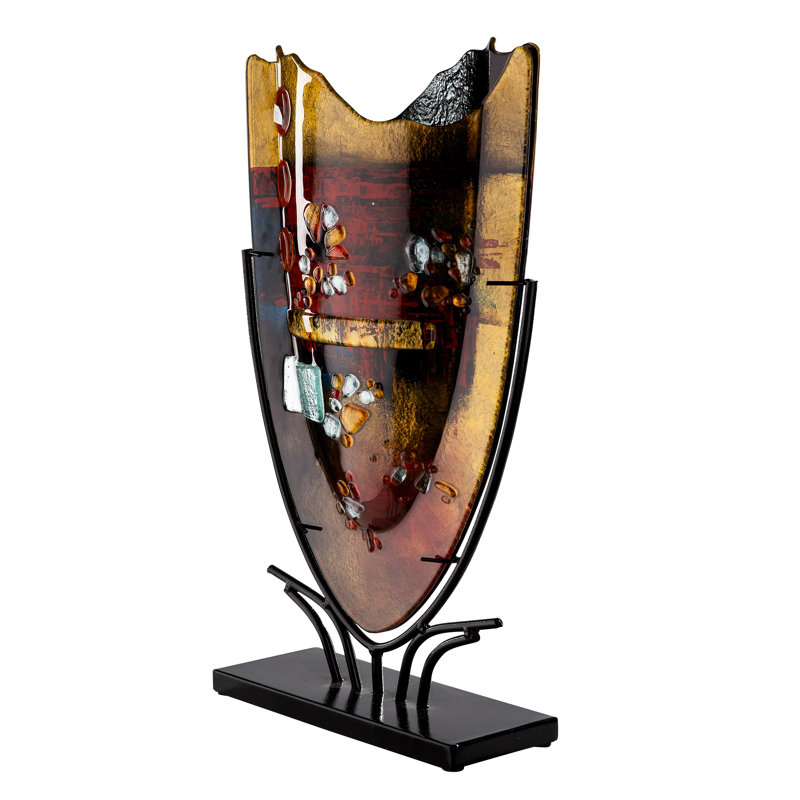 Macau Black/Gold/Red Indoor / Outdoor Glass Table Vase, 47cm H x 30cm W x 11cm D