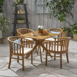 Sheard 4 - Person Acacia Wood Patio Dining Set with Square Table , Cushions Included