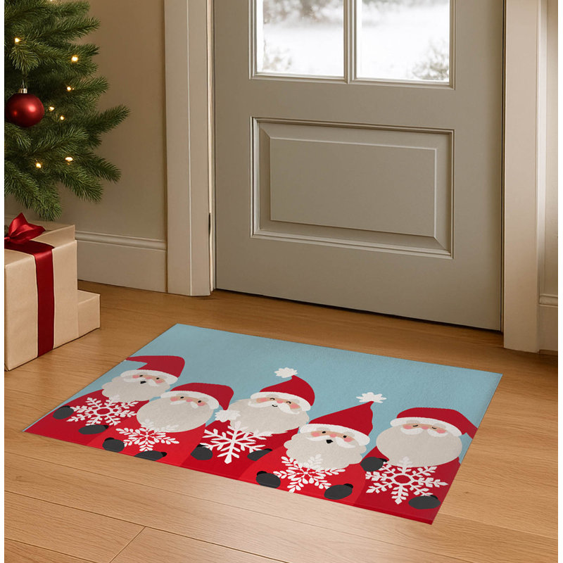 Paillasson Père Noël et flocons de neige, Bleu clair, L 24 po x L 36 po