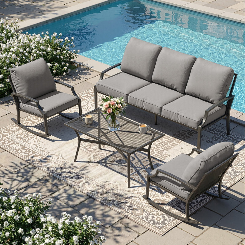 Ensemble de mobilier d'extérieur avec chaise berçante et table basse, Gris foncé