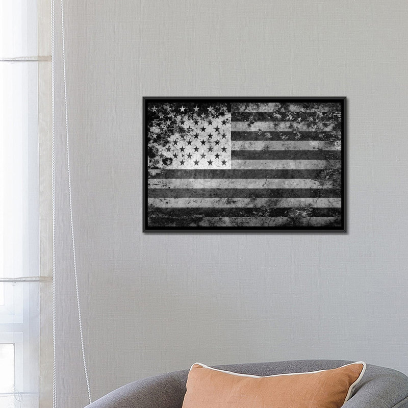«Flags U.S.A. Grunge», impression sur toile, H 18 po x l 26 po x P 1,5 po, Toile avec cadre noir, Pas de tapis
