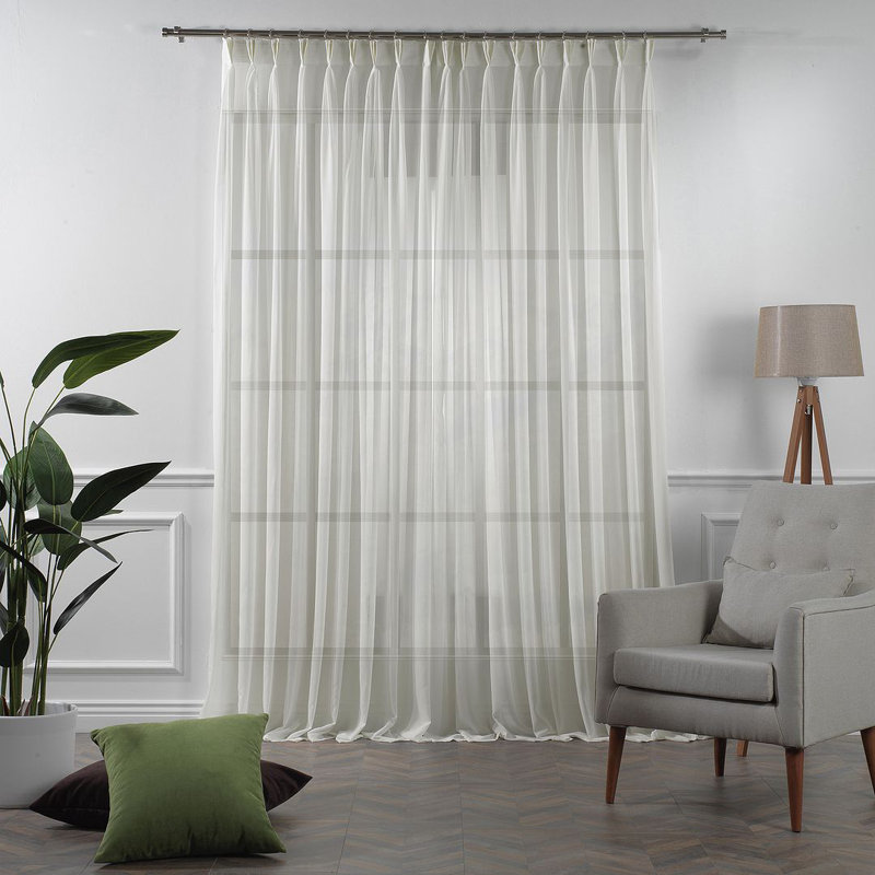 Pinch Pleat Extra Long & Exra Wide Silk Crep Single Panel Sheer, Ecru, 100" W x 244" L