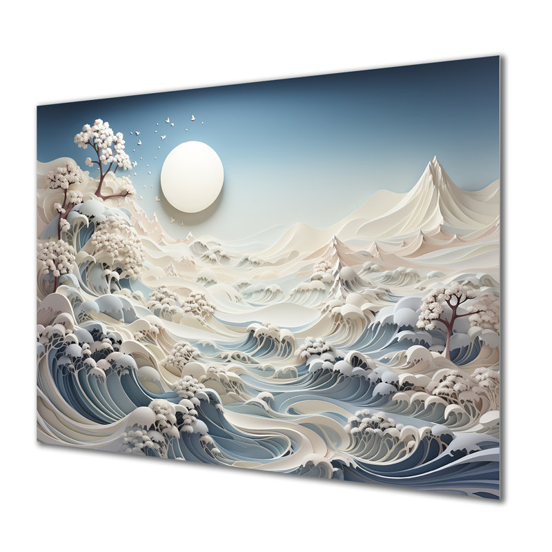 Abstrait Snowy Winter Mountains I - Paysage abstrait en métal, art mural, H 12 po x l 20 po x P 1 po