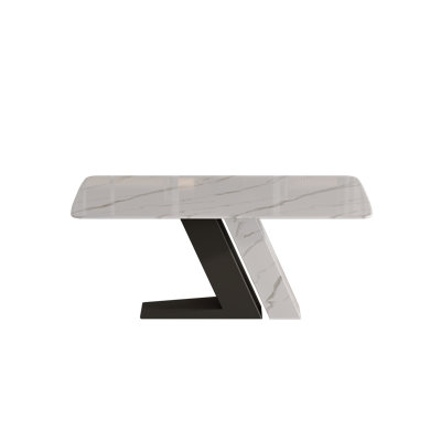 Modern White Rectangular Sintered Stone Dining Table with Z-shaped Pedestal Base