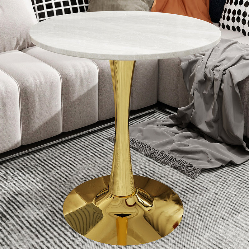 27.6-Inch Coffee Table, Mid-Century Modern Style Dining Table, Accommodates 2-4 People, Featuring A Round Veined Marble Tabletop, Suitable For Various Settings.