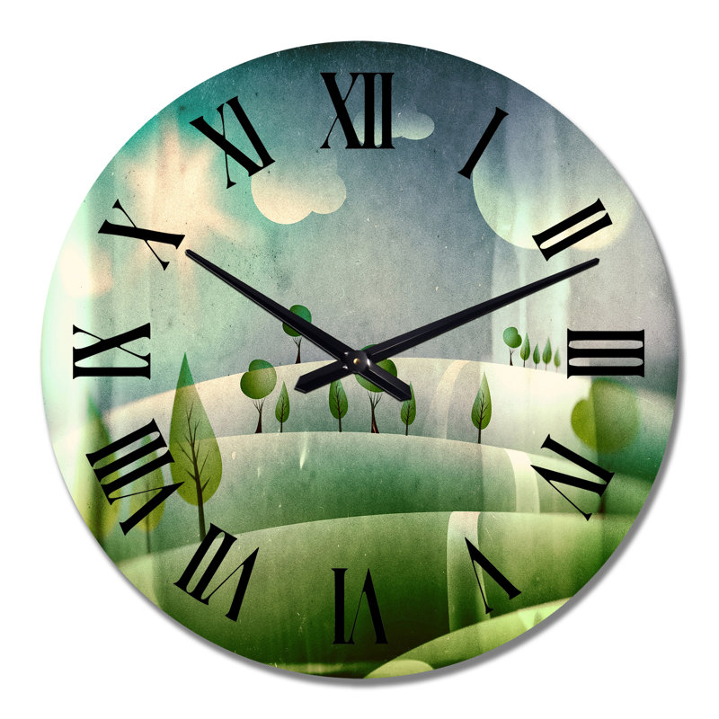 Green Fantasy Landscape - Horloge murale pour enfants, Surdimensionné