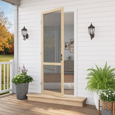 30"x 80" H Pine Wood Exterior Screen Door (Paintable), Insect-Resistant, Kid- and Pet-Friendly, Includes Screen Door Handle