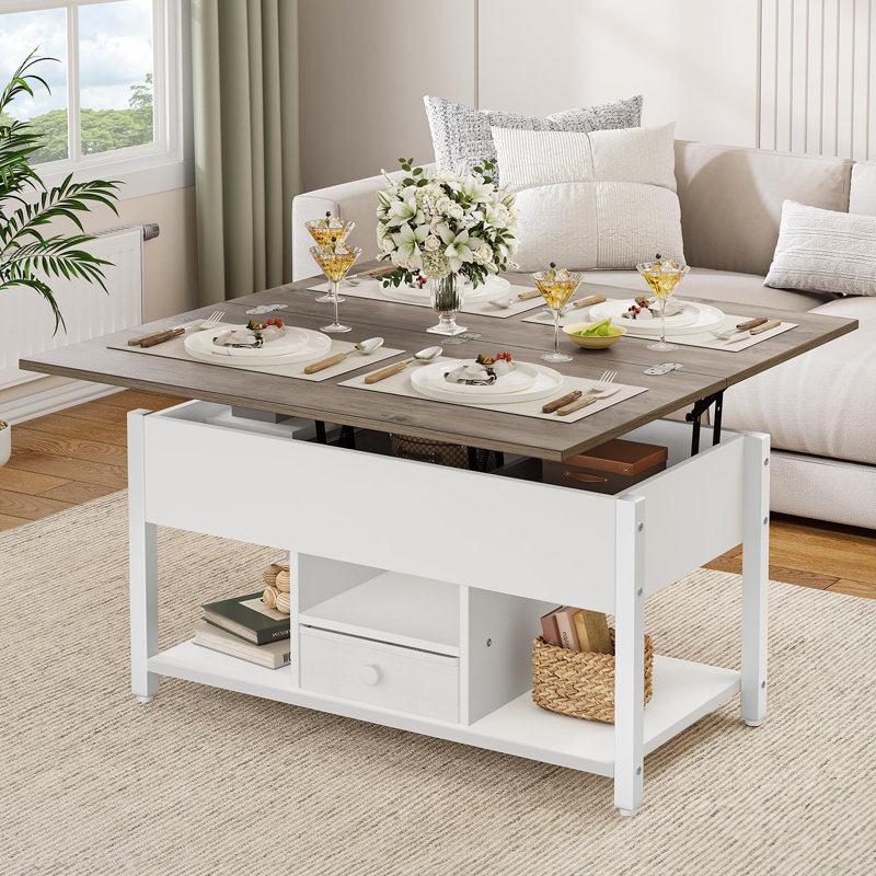 Coffee Table, Grey Top/White Base