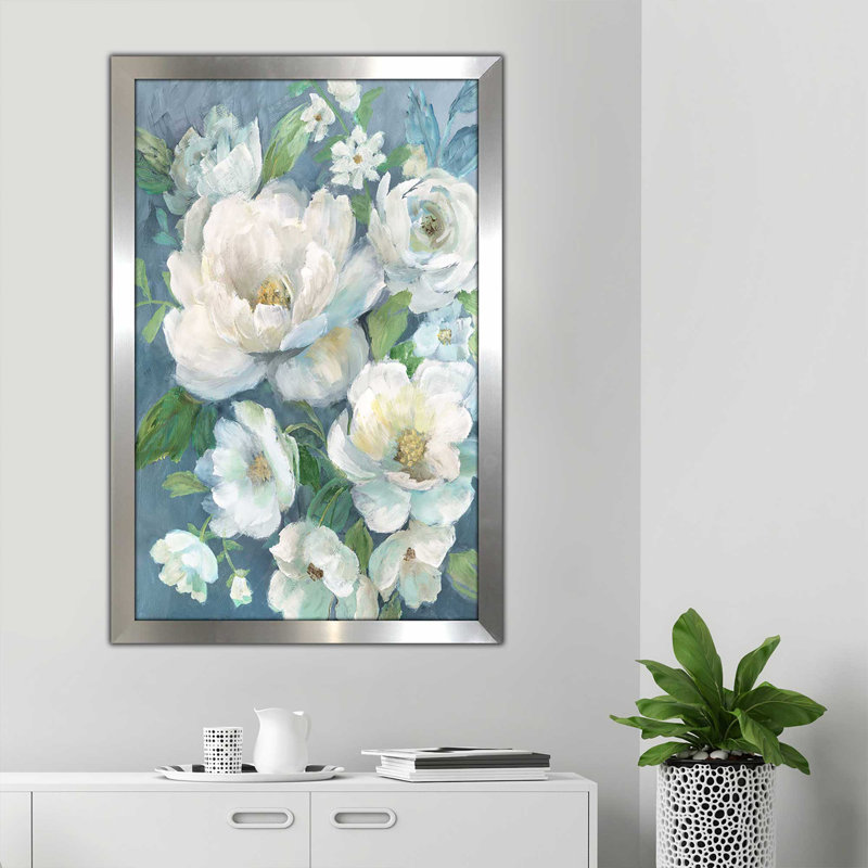 «Cottage Radiance I» par Nan - Peinture, Encadrement argenté, H 49,5 po x l 33,5 po x P 1 po