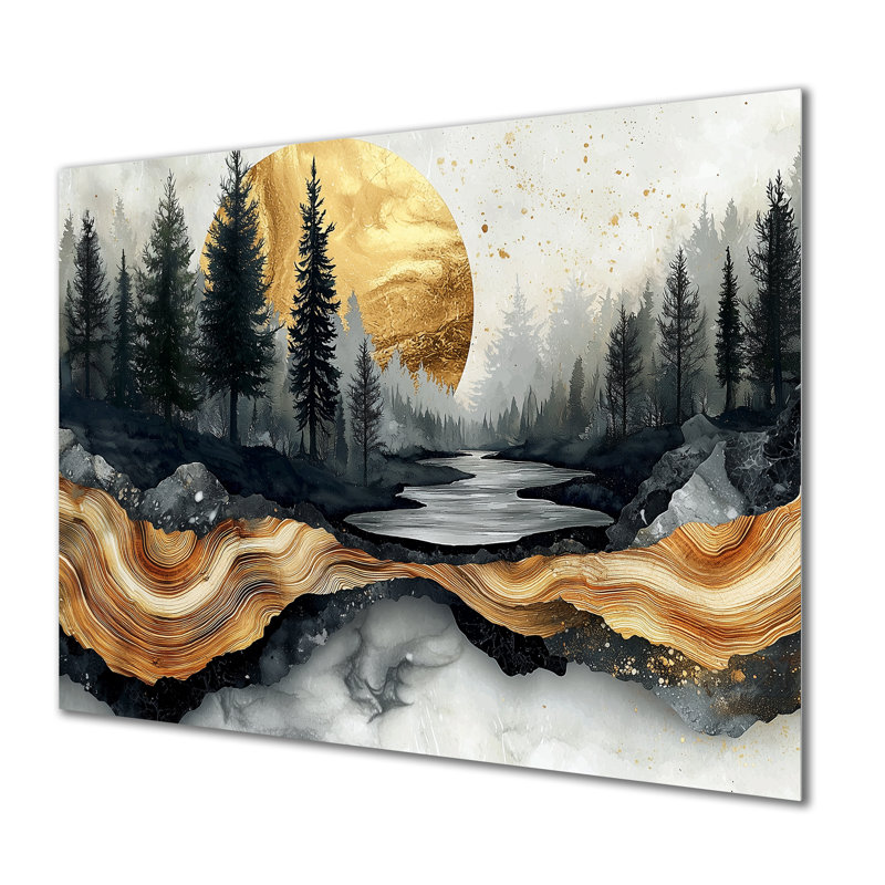 Forêt de pins, paysage sur pierre, horizon III - forêt, impression murale sur métal, H 34 po x l 44 po