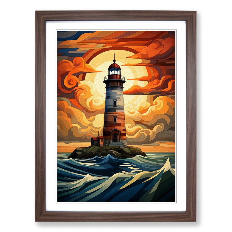 Lighthouse No.3 - Single Picture Frame Print on Wood, Walnut Framed, 34cm H x 25cm W x 2cm D