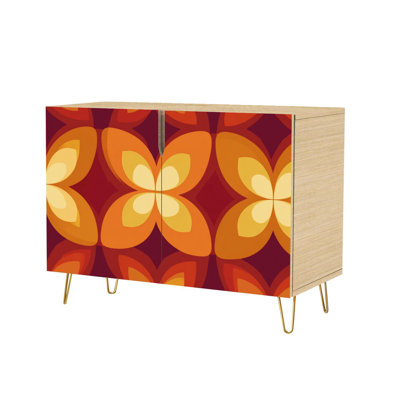 Sideboard Buffet Cabinet with Storage 70s retro vintage Mid Century Modern Seamless with 2 Doors for Living Room and Kitchen