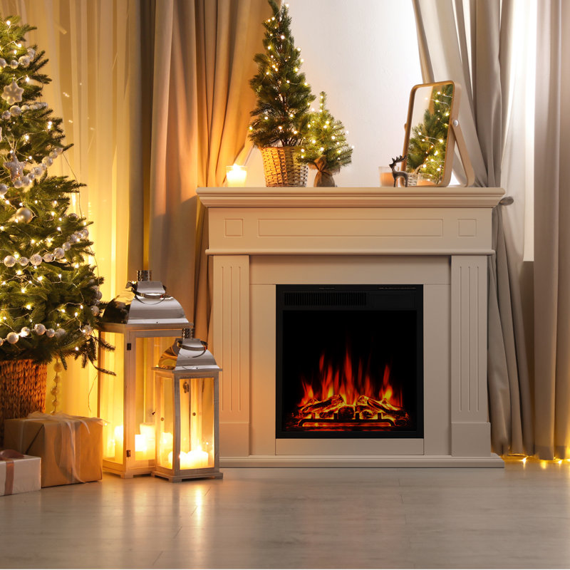 43" Freestanding Black Electric Fireplace Mantel Corner-Fit, 7-Level Brightness Realistic Triangular LED Flame, Remote-Controlled, Overheat Protection, 750W/1500W