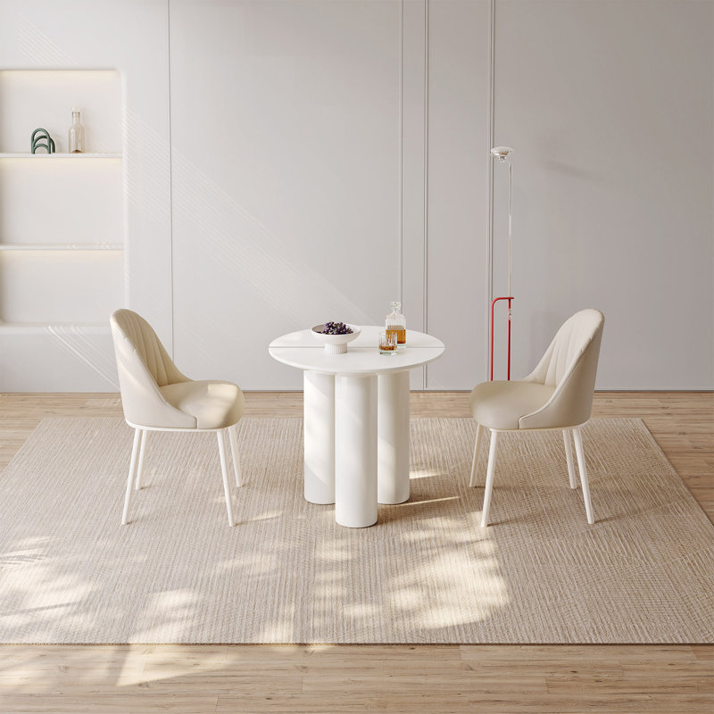 29.92" Modern Round Cream White Dining Table Set with 2 Chairs for Kitchen, Bar, Living Room, Small Space