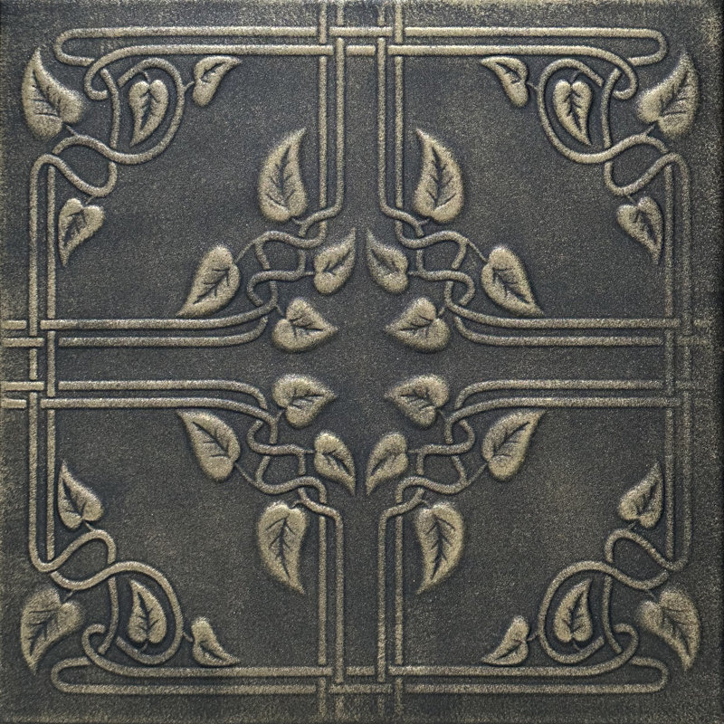 Tuile de plafond en polystyrène collé 1,6 pi x 1,6 pi Ivy Leaves, Laiton noir