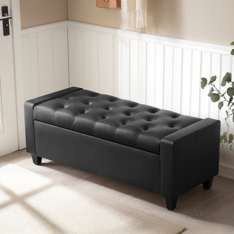 Banc de rangement rembourré en similicuir de 48,8 po, Noir