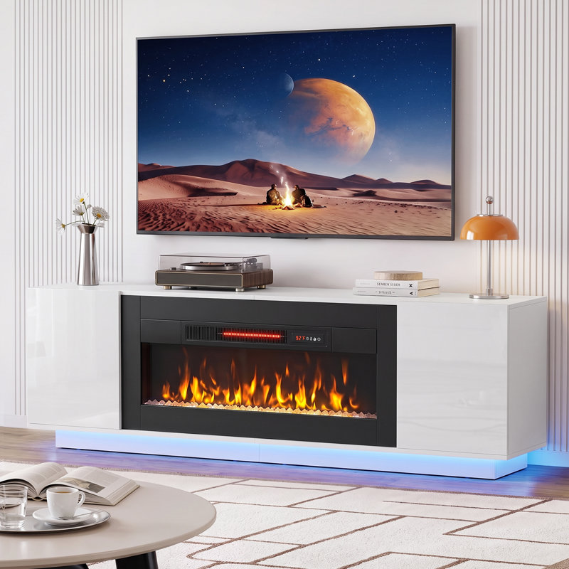 Meuble télé avec foyer, Blanc