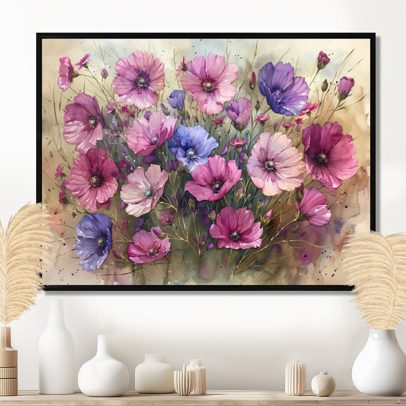 Décoration murale pétales de bleuet délicats roses - bleuet II, H 30 po x l 40 po, Cadre flottant noir
