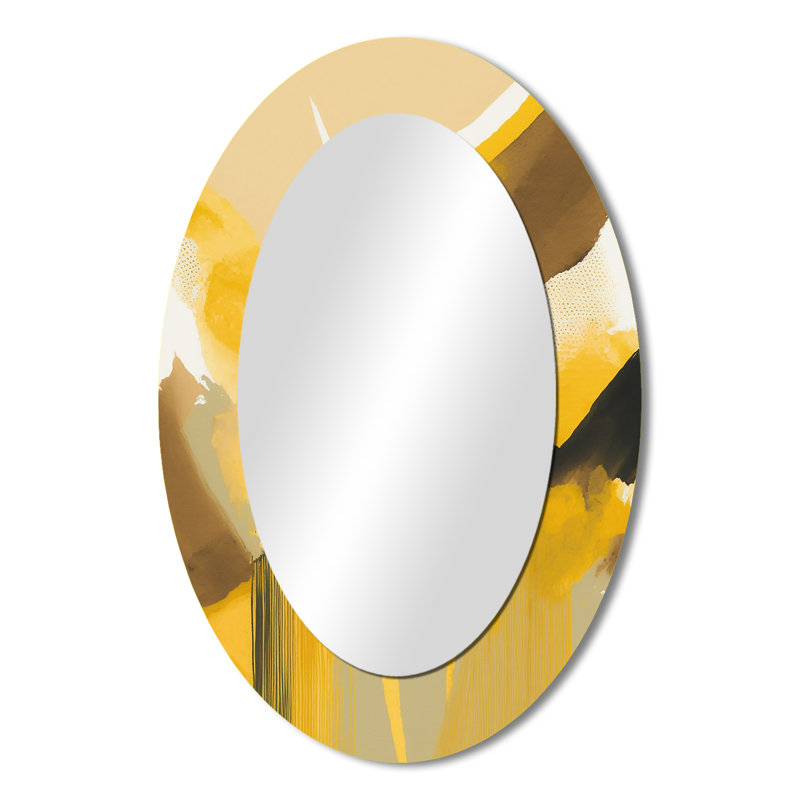 Mustard Yellow Retro I - Large Oval Wall Mirror On Metal, 36" x 24"