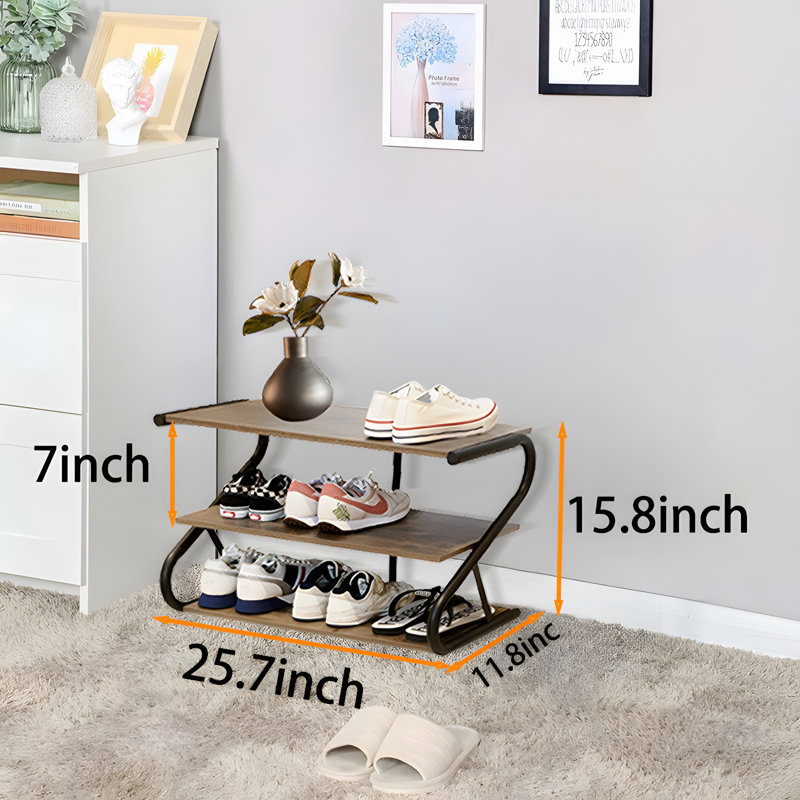 3 Tier Floor Standing Shoe Rack, Bronze/Black