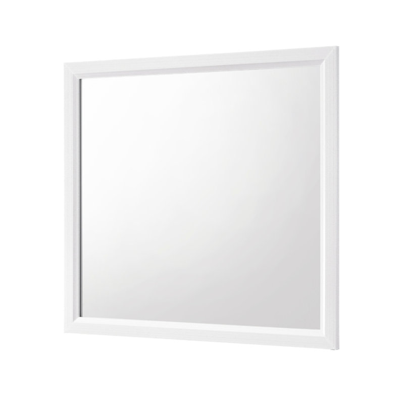 Miroir de commode Ameya, conception encadrée, grain de bois blanc imprimé, 36 x 39
