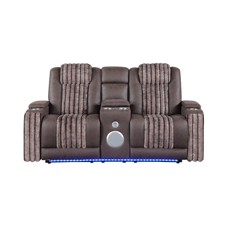 Duran Brown Power Reclining Loveseat With Power Headrest, LED And Bluetooth Speaker, Brown