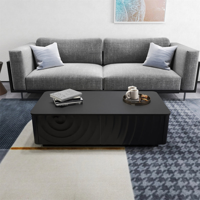 Table basse 47 po rectangulaire avec rangement Tables basses carrées modernes à spirale carrée pour salon avec 2 tiroirs (noir), table